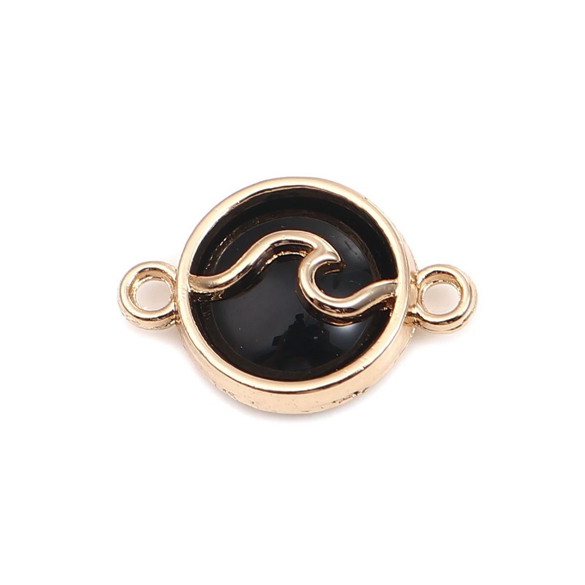 Imagen de Zamak Religión Conectores Ronda Chapado en Oro Negro Ola 20mm x 14mm, 10 Unidades