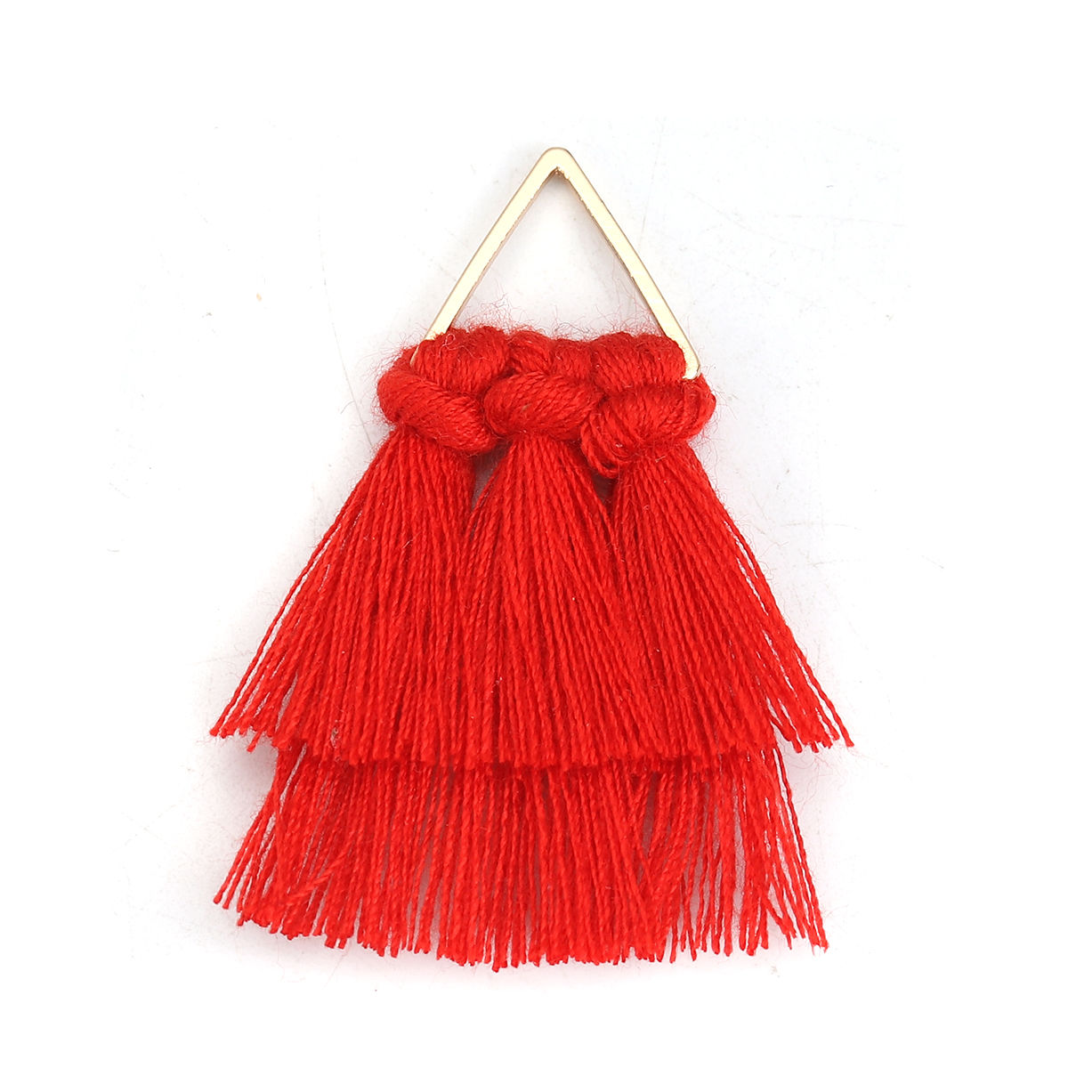 Picture of Polyester Tassel Pendants Triangle Gold Plated Red 43mm(1 6/8") x 30mm(1 1/8"), 3 PCs