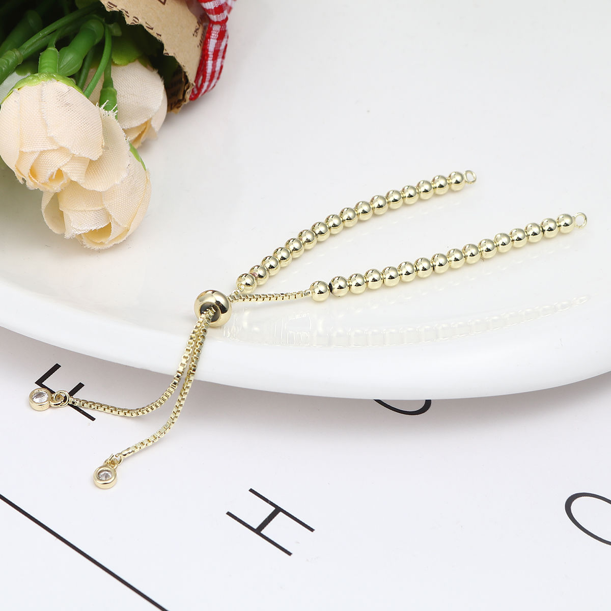 Picture of Brass Slider/Slide Extender Chain For Jewelry Necklace Bracelet Golden Adjustable Clear Rhinestone 12.2cm(4 6/8") long, 1 Piece