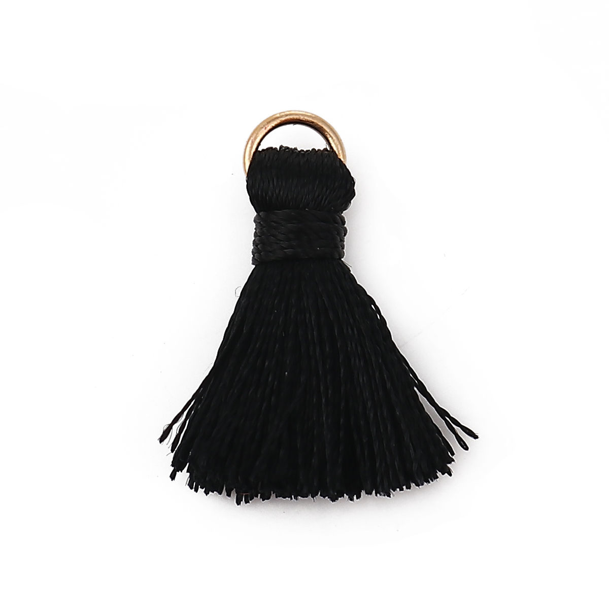 Picture of Rayon Tassel Charms Gold Plated Black 22mm( 7/8") long - 21mm( 7/8") long, 10 PCs