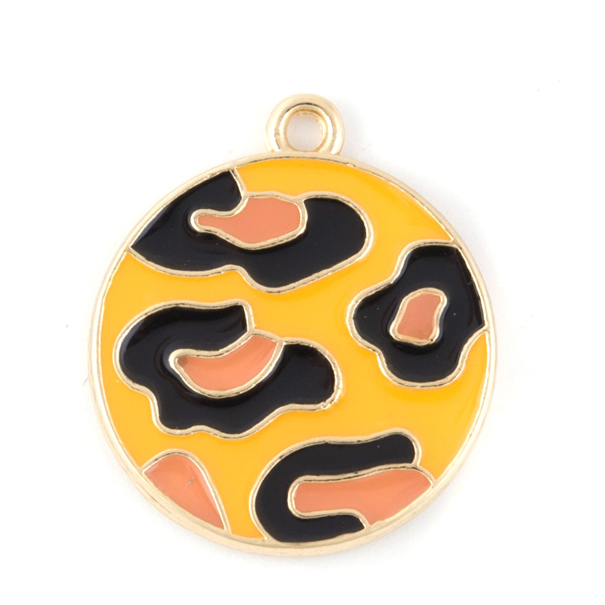 Immagine di Lega di Zinco Charms Tondo Oro Placcato Giallo Leopardo Smalto 23mm x 20mm , 5 Pz