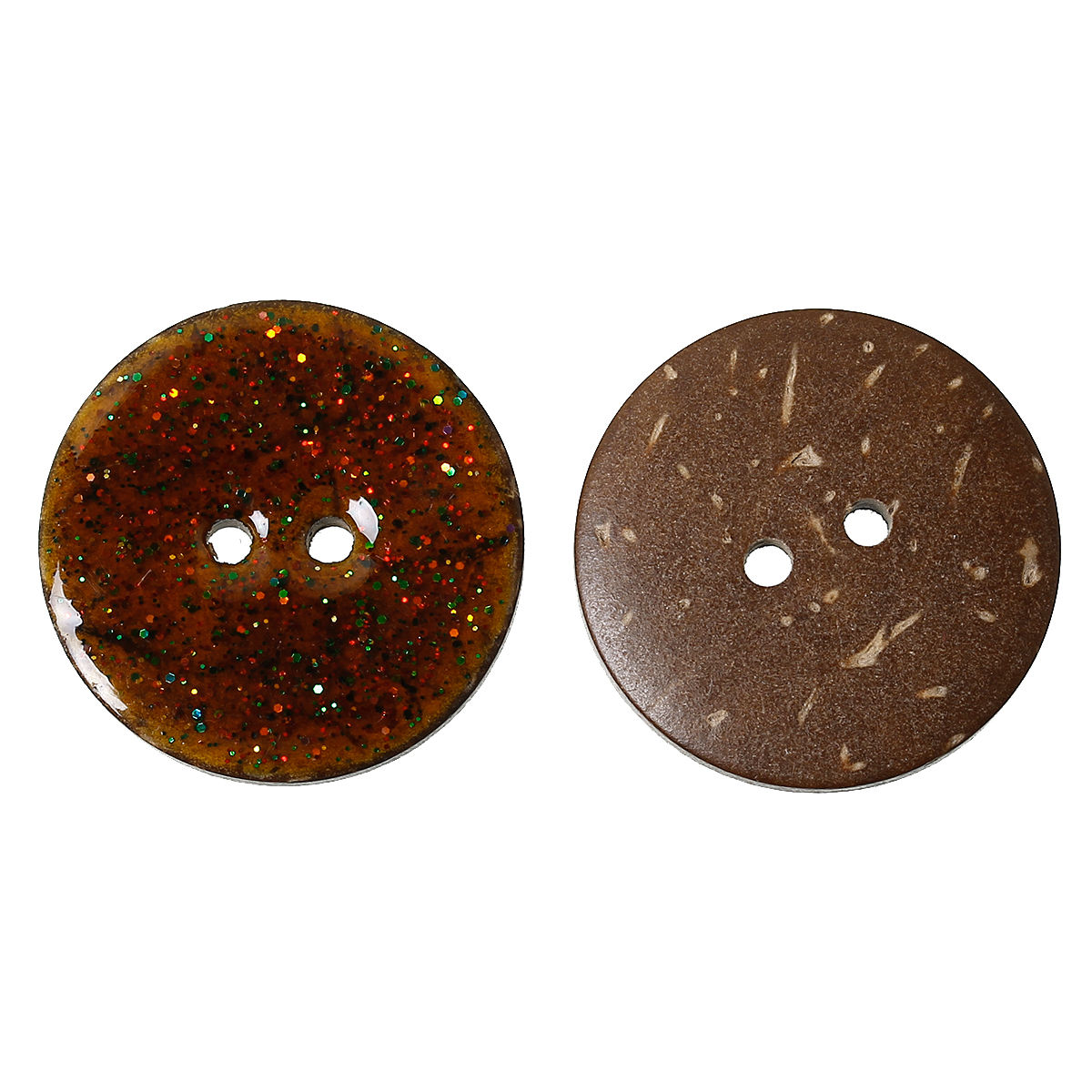 Picture of Natural Coconut Shell Sewing Buttons Scrapbooking 2 Holes Round Brown Enamel Glitter 25mm(1") Dia, 10 PCs