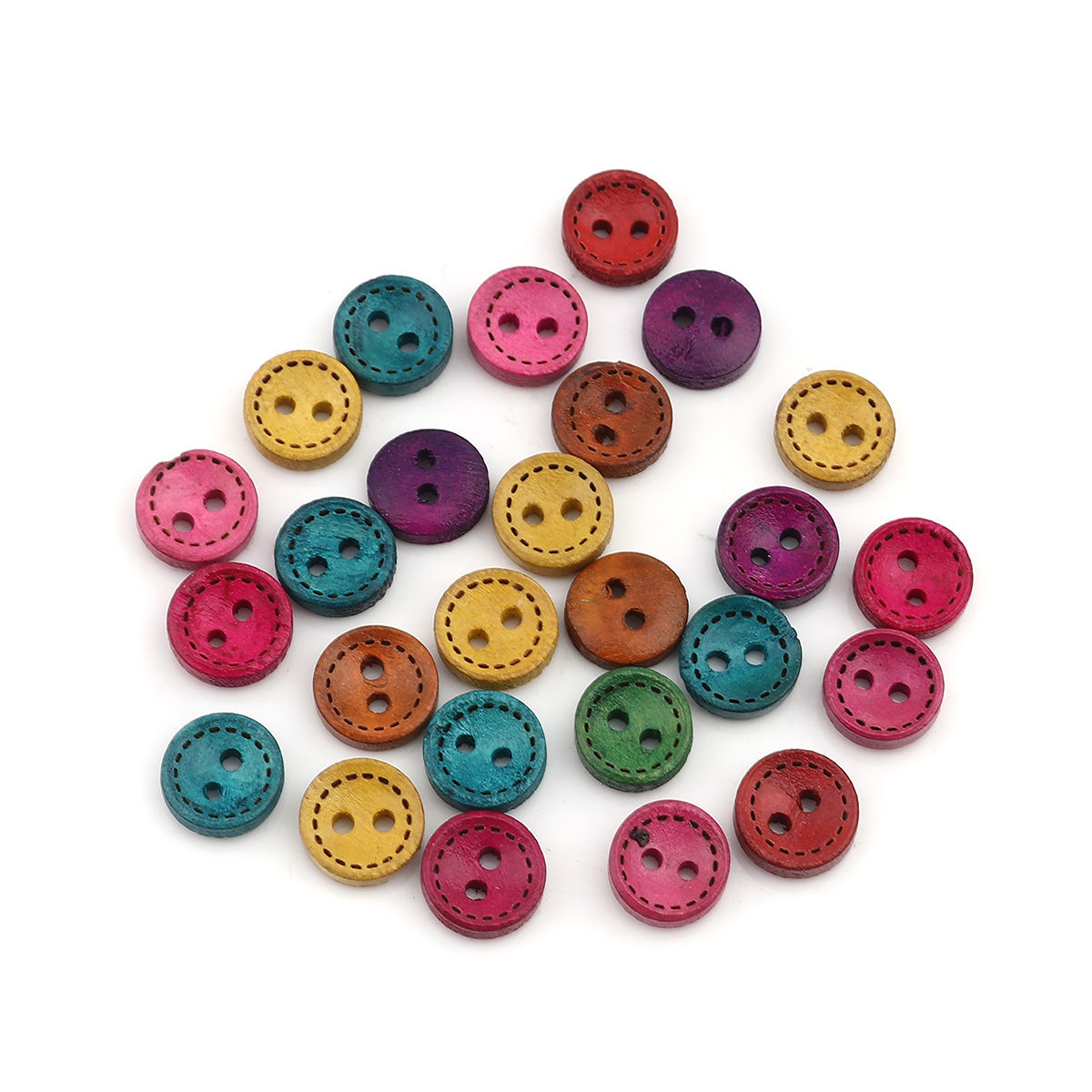 Picture of Natural Wood Sewing Buttons Scrapbooking Two Holes Round At Random 10mm Dia., 200 PCs