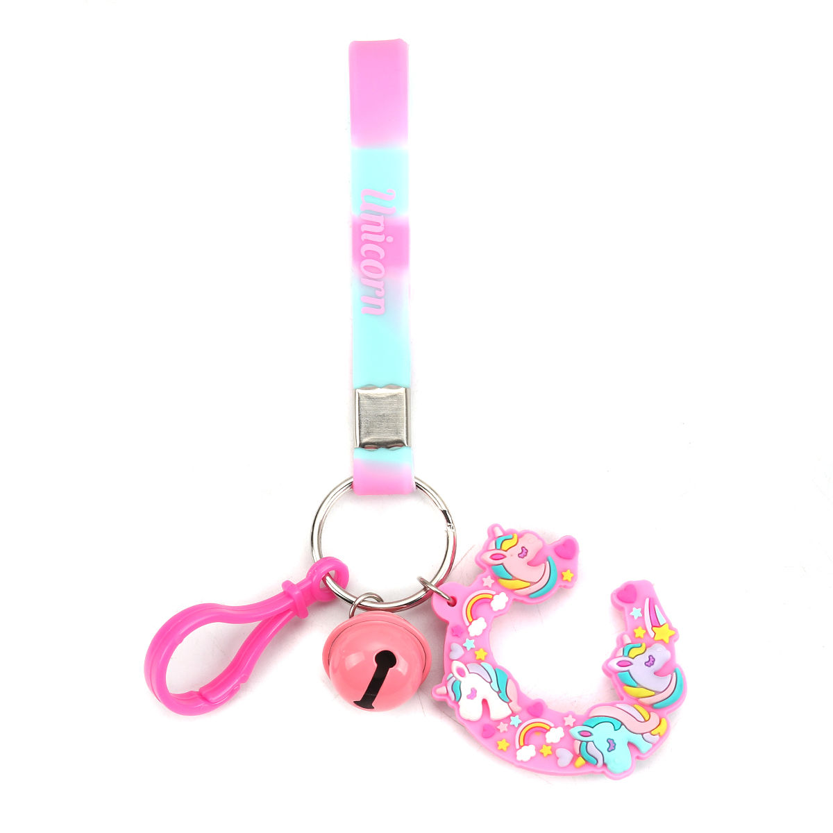 Изображение PVC Пластик Кольца и Цепи для Ключей Розовый Лошадь Колокол Сообщение " C " 18.4см, 1 ШТ