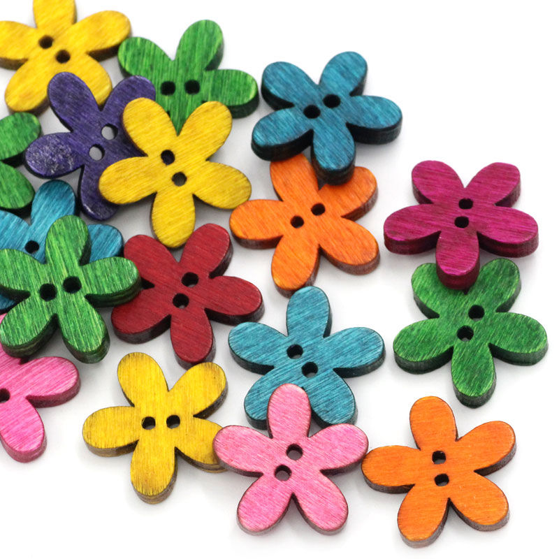 Image de Bouton de Couture en Bois Naturel Fleur