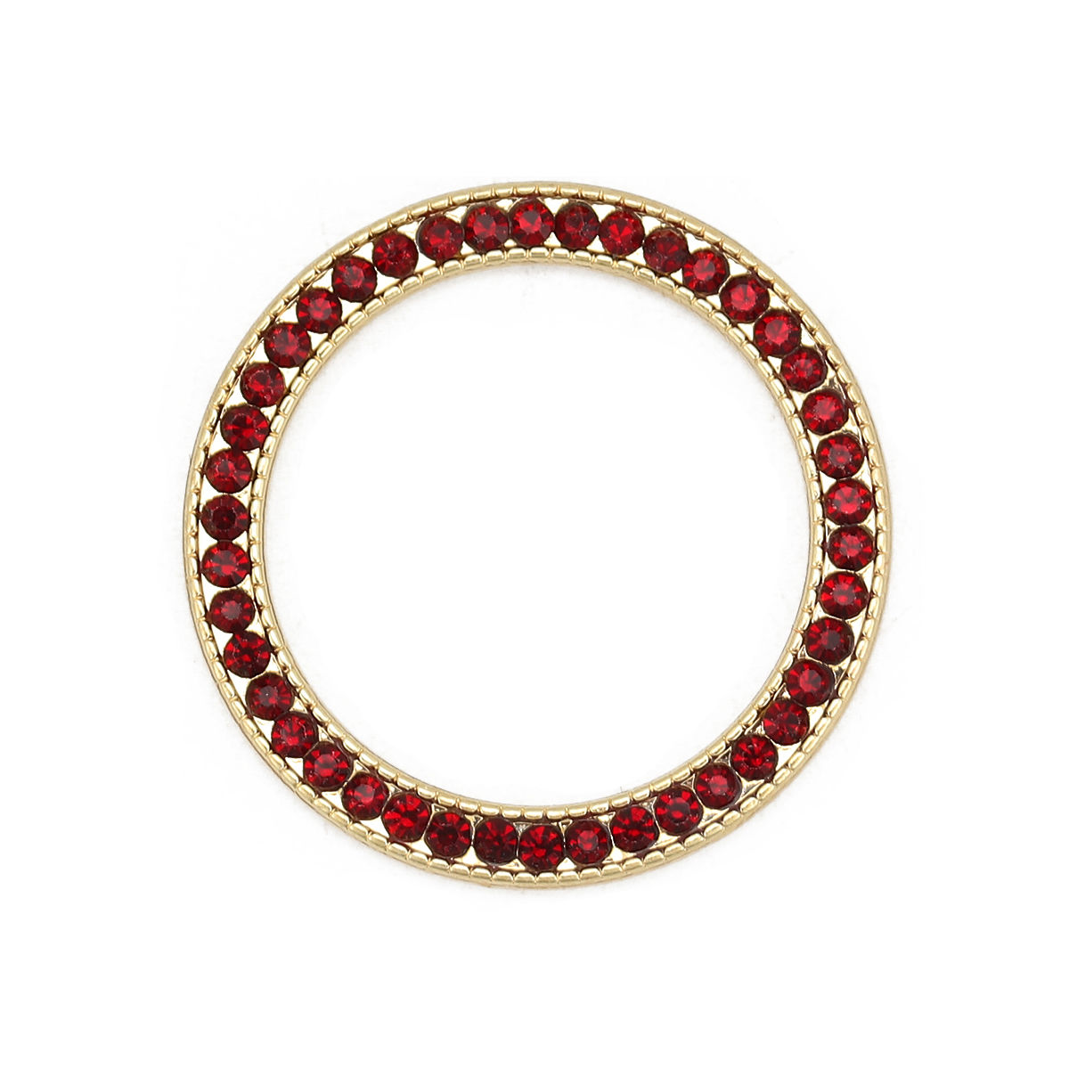 亜鉛合金 コネクターパーツ 環状 金メッキ ワインレッド色ラインストーン 27mm直径、 3 個 の画像