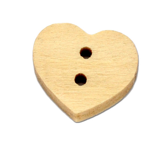 Bild von Natürliches Holz Knöpfe zum aufnähen Herz Zwei Löcher Hellgold 13x11mm 200 Stück
