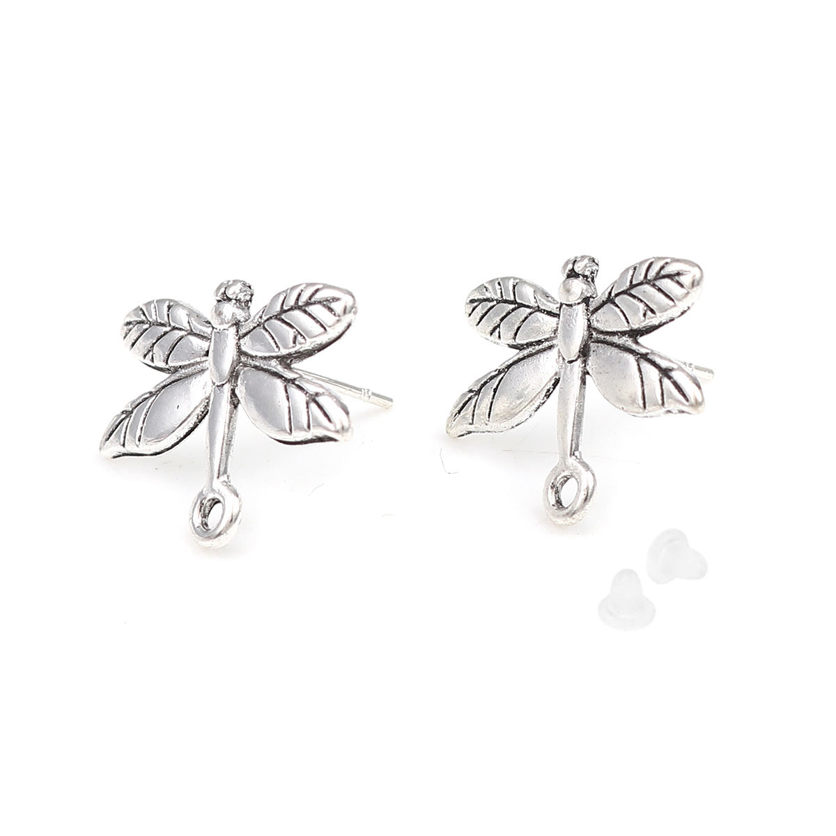 Picture of Zinc Based Alloy Insect Ear Post Stud Earrings Findings Dragonfly Animal W/ Loop