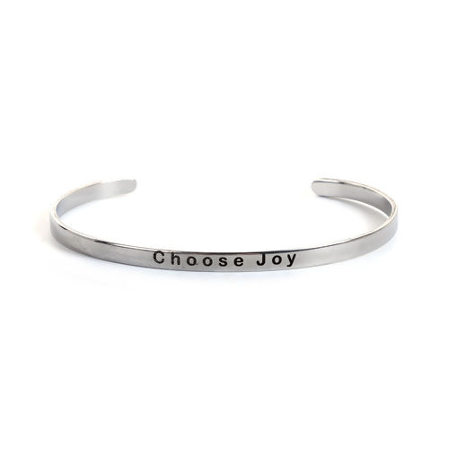 Bild von Edelstahl Positive Zitate Energie Offene Manschette Armreifen Armbänder Nachricht "Choose Joy"