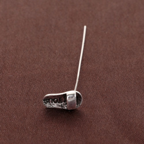 Picture of Zinc Based Alloy Ball Head Pins Antique Silver Color Shoes 5.8cm(2 2/8") long, 0.7mm (21 gauge), 20 PCs