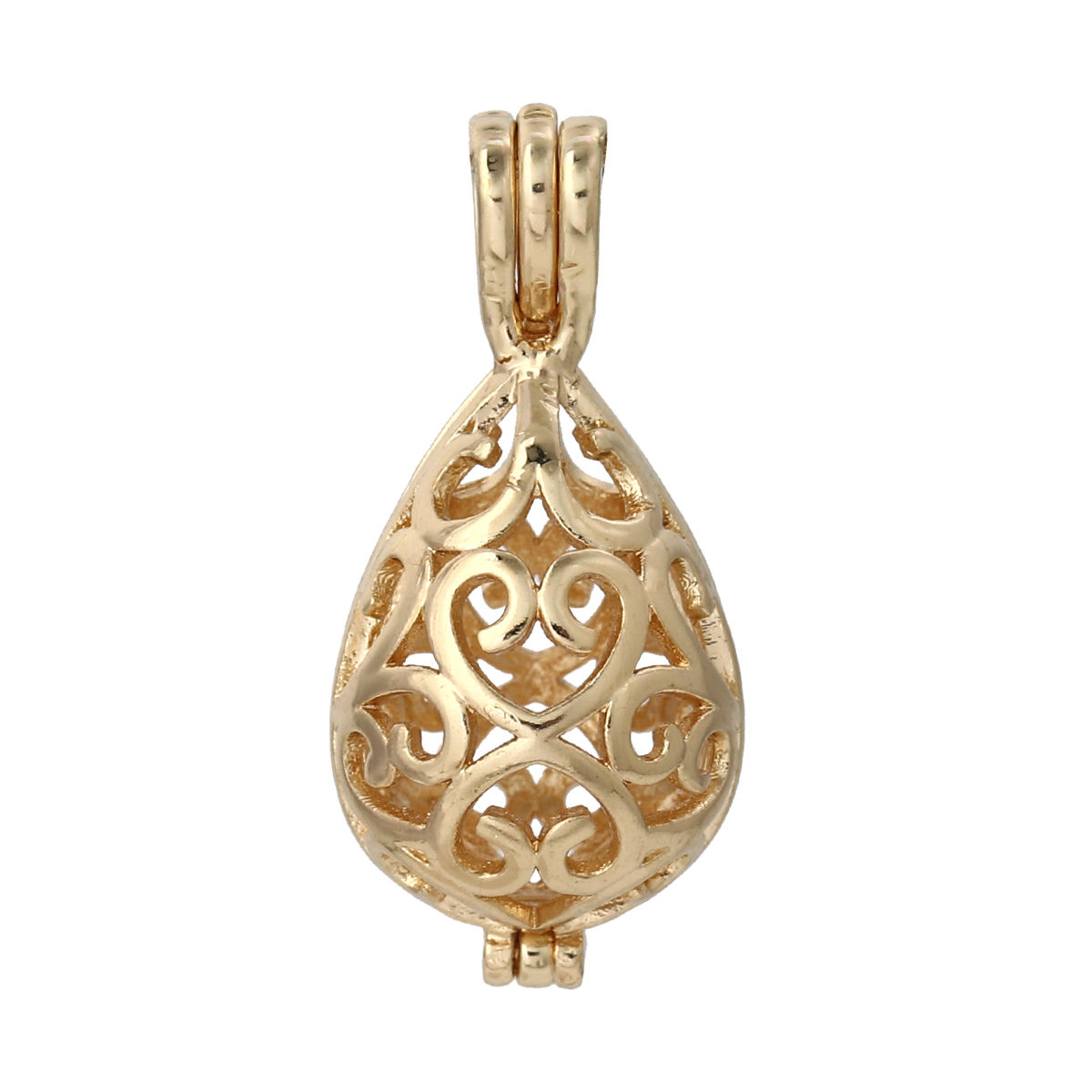 Picture of Copper Wish Pearl Locket Jewelry Pendants Drop Gold Plated Can Open (Fit Bead Size: 10mm) 30mm(1 1/8") x 14mm( 4/8"), 3 PCs