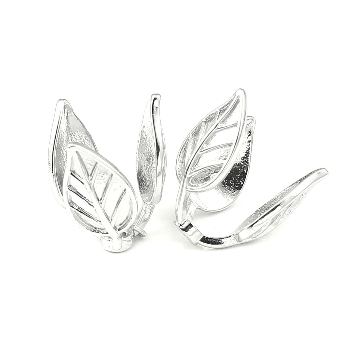 Picture of Brass Beads Caps Flower Silver Plated (Fit Beads Size: 12mm Dia.) 18mm( 6/8") x 15mm( 5/8"), 5 PCs