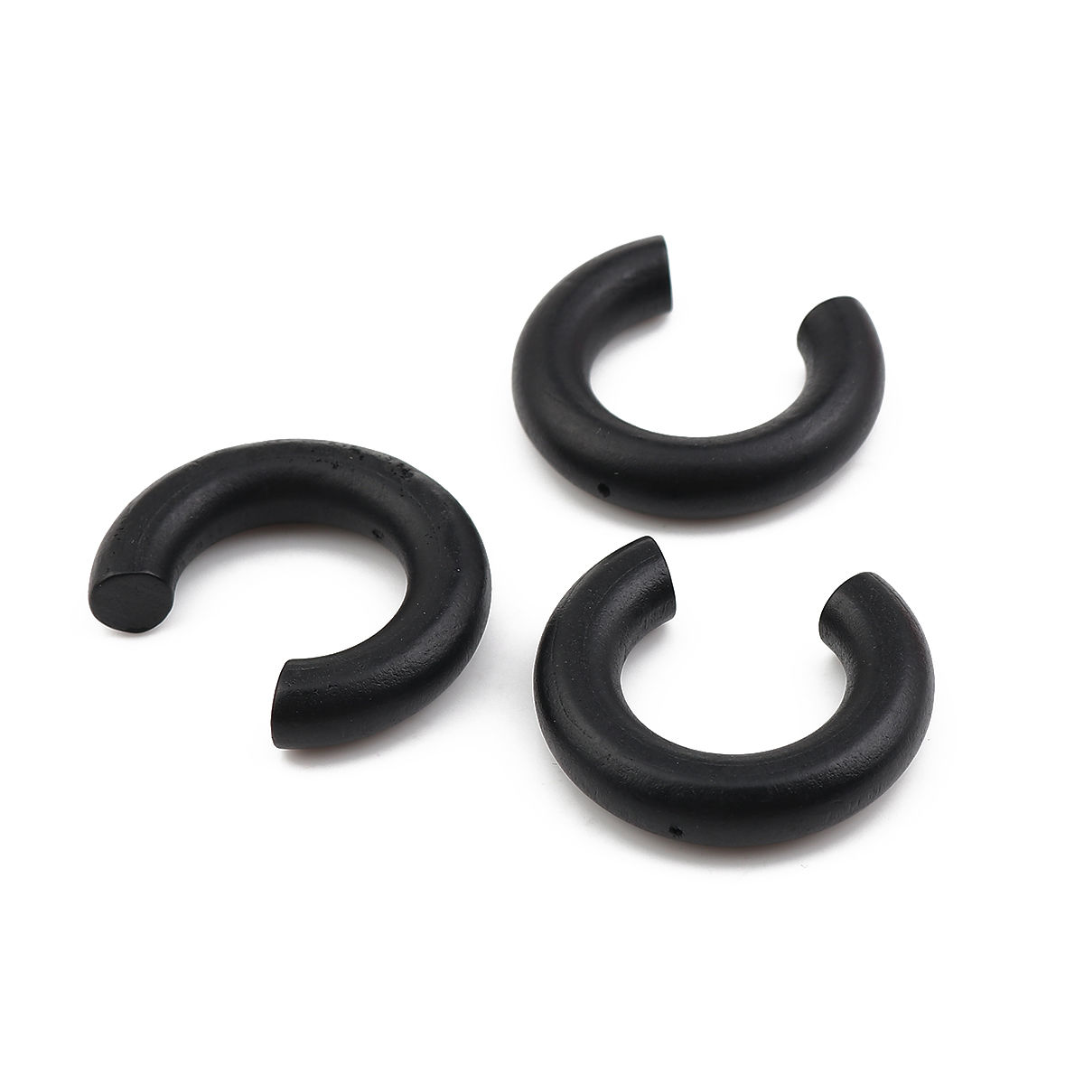 Picture of Natural Wood Spacer Beads C Shape Black About 3.8cm x3.2cm - 3.5cm x3.1cm, Hole: Approx 0.9mm, 10 PCs