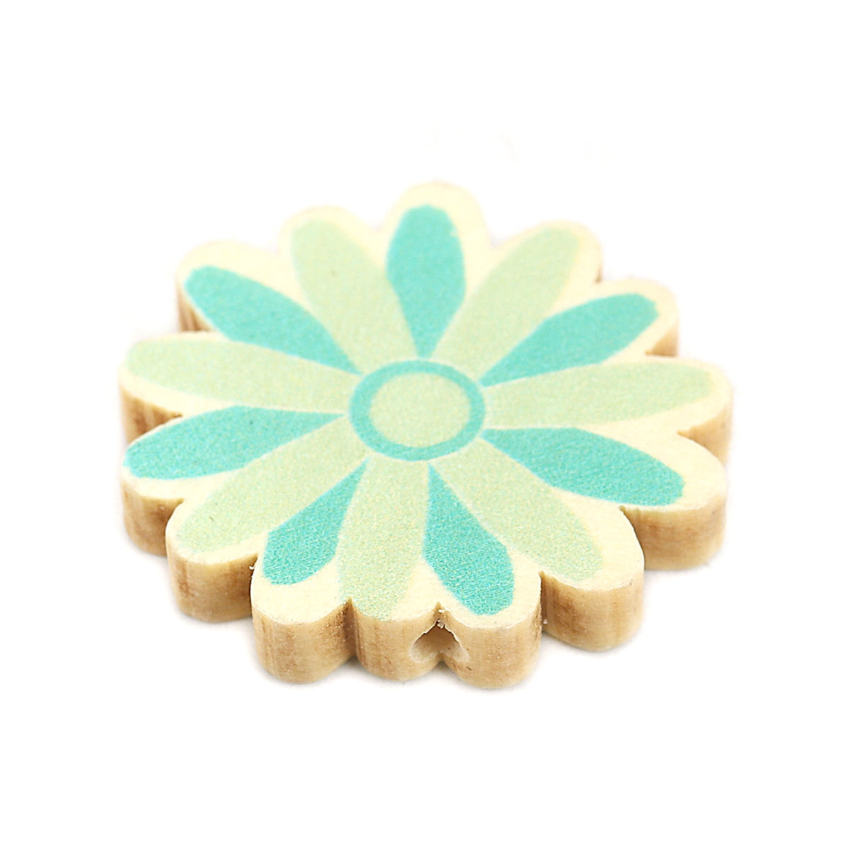 Immagine di Legno Separatori Perline Fiore Verde Blu 30mm x 29mm, Foro: Circa 2.2mm, 10 Pz