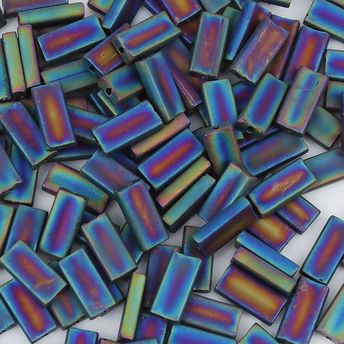 Imagen de (Japón Importación) Vidrio Cuentas Rectángulo Azul Violeta Metálico Escarchado Aprox 9mm x 4mm, Agujero: Aprox 0.6mm, 10 Gramos (Aprox 6 PCs/Gramo)