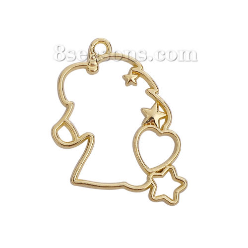 Picture of Zinc Based Alloy Open Back Bezel Pendants For Resin Horse Animal Gold Plated 37mm(1 4/8") x 28mm(1 1/8"), 5 PCs