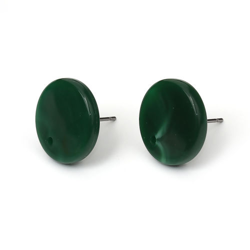 Изображение Акриловые Серьги ШпилькиДеталь Круглые Темно-зеленый Гидрографические чернилРисунок 16мм, Размер столбца / провода: (21 калибров), 10 ШТ