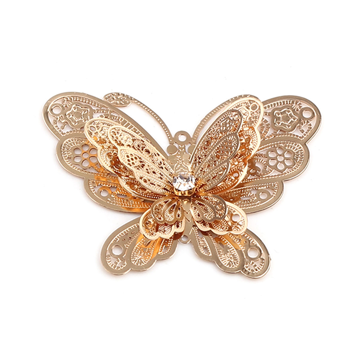 Picture of Brass Filigree Stamping Pendants Butterfly Animal Clear Rhinestone