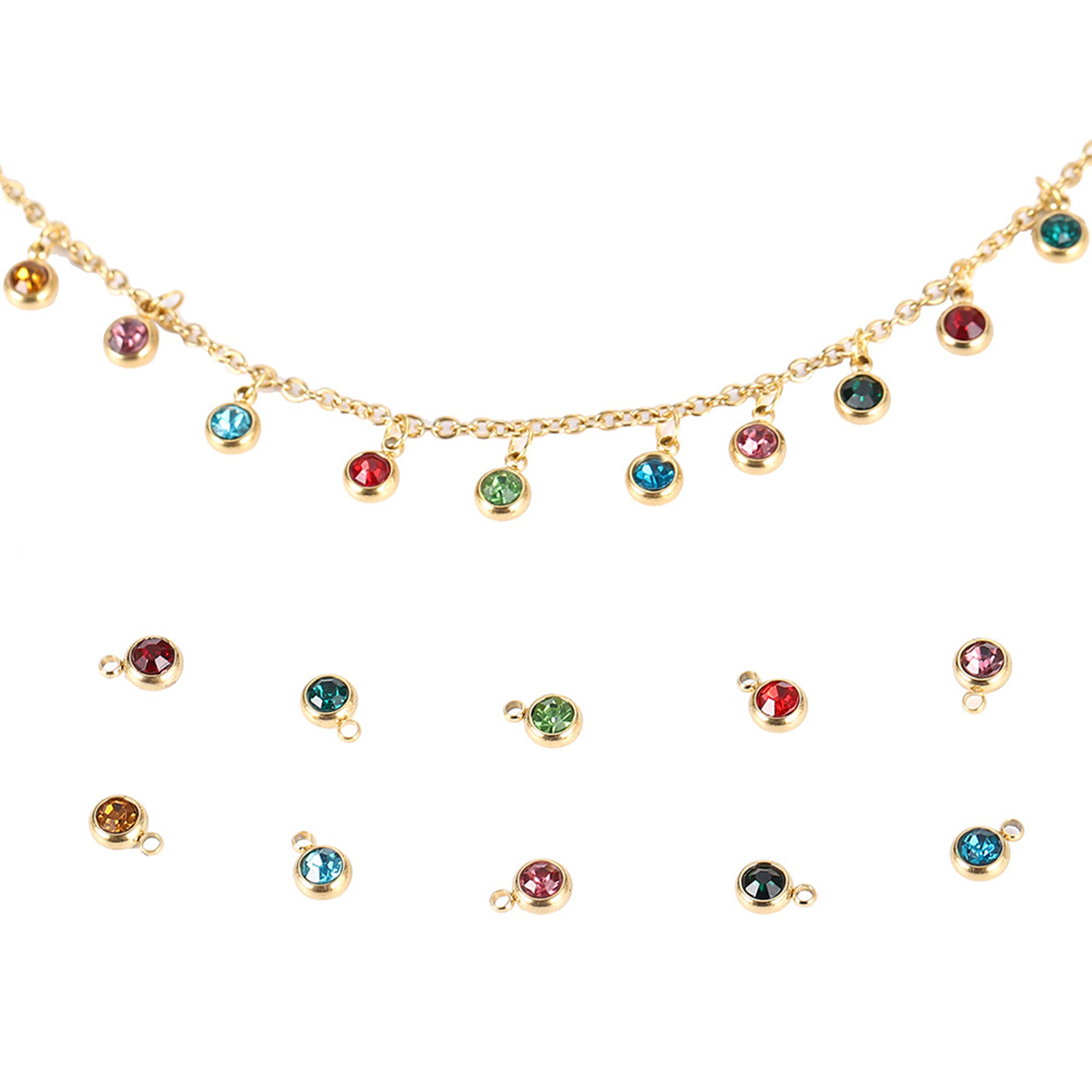 Picture of Stainless Steel Glass Charms Round Faceted