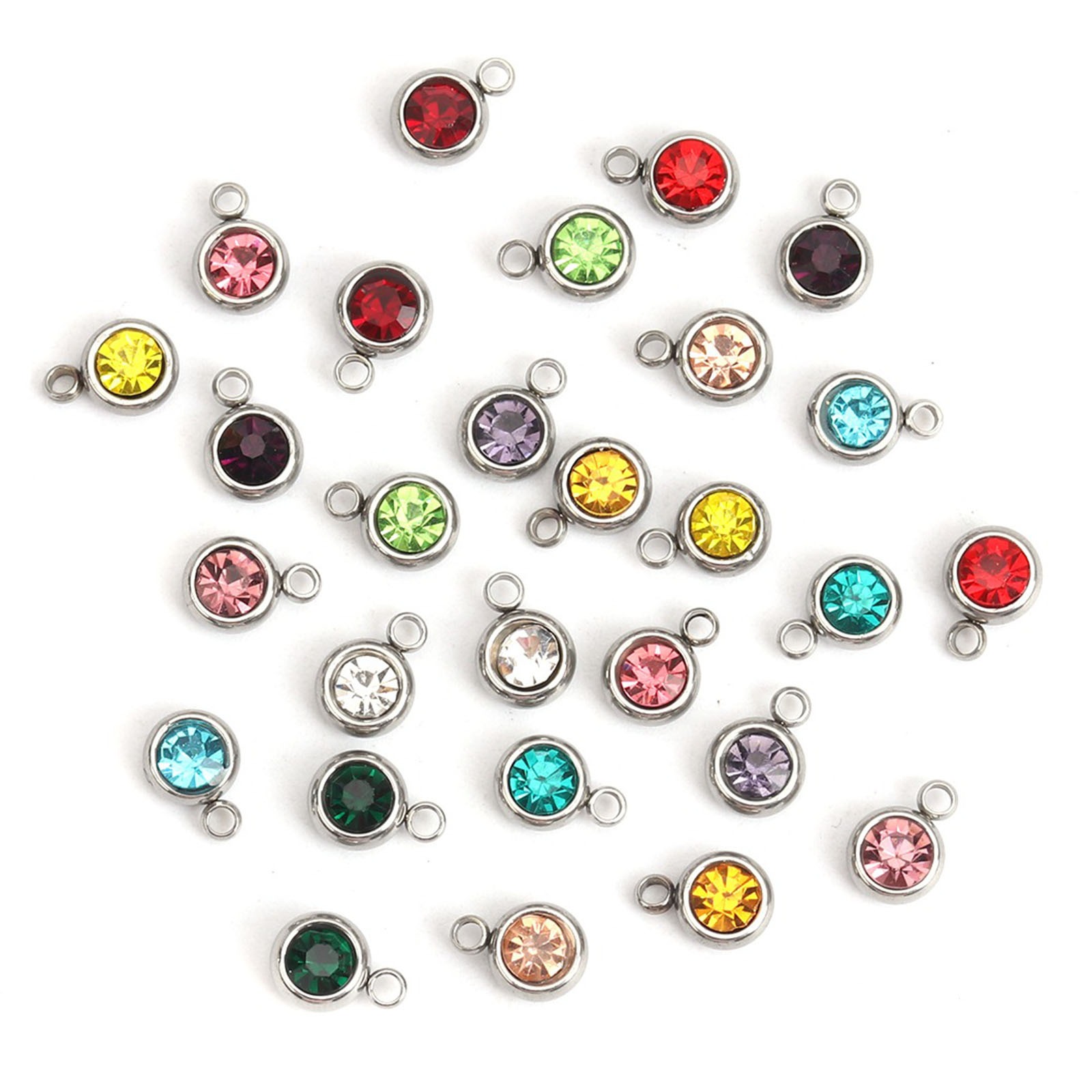 Picture of Stainless Steel Glass Charms Round Faceted