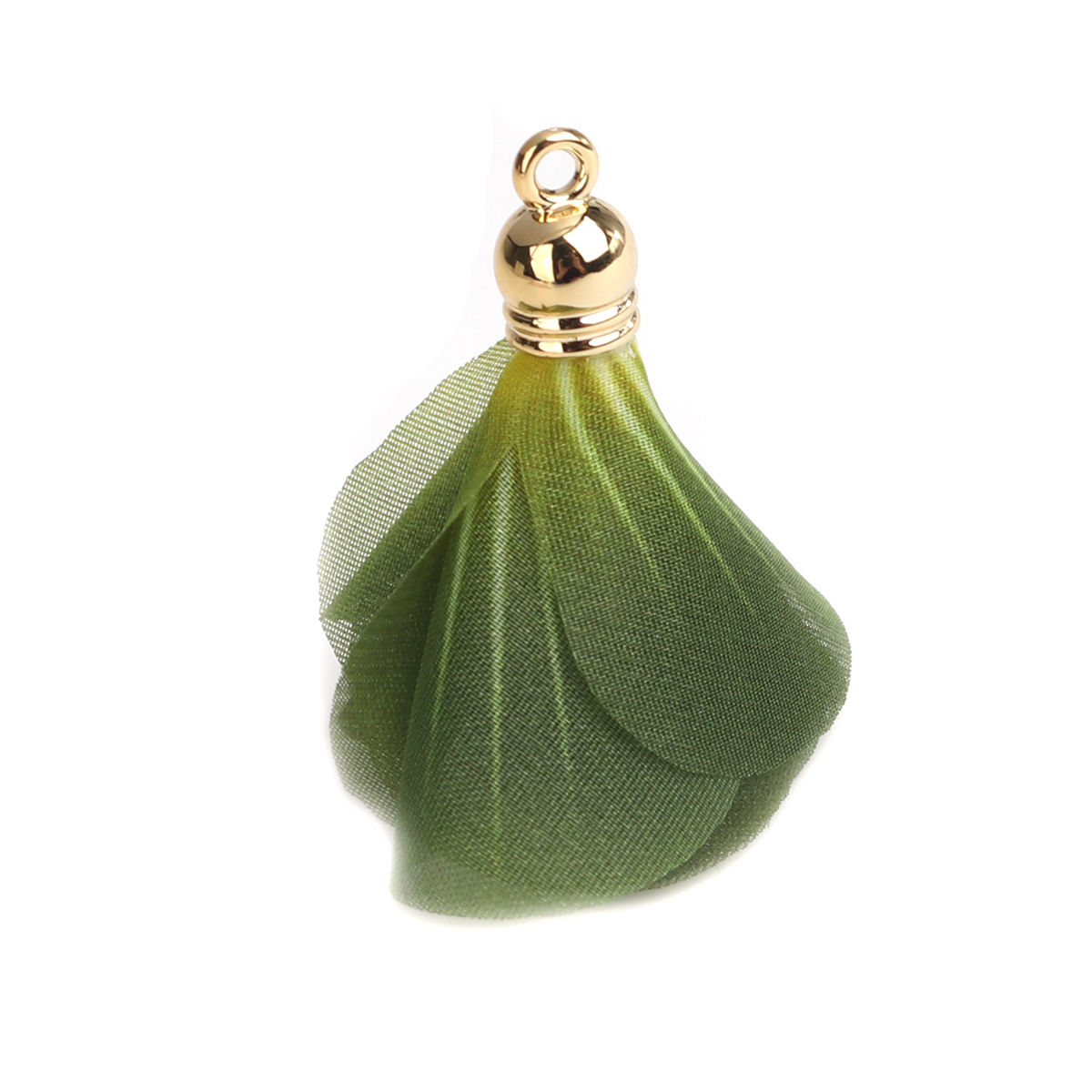Image de Pendentifs Franges en Gaze Fleur Doré Vert Armée 4.5cm x 3.8cm, 10 Pcs