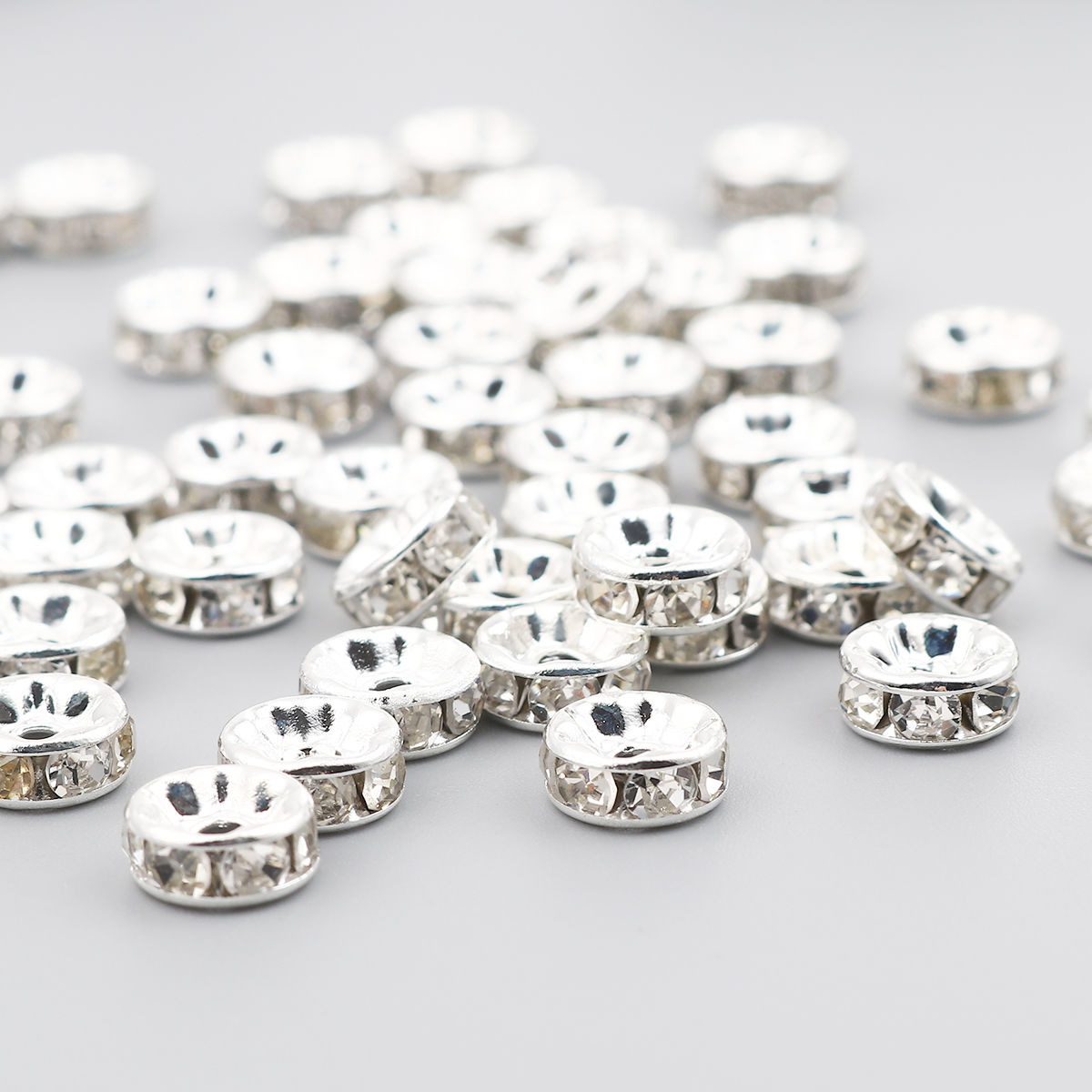 Picture of Zinc Based Alloy Glass Spacer Rondelle Beads Round Clear Rhinestone