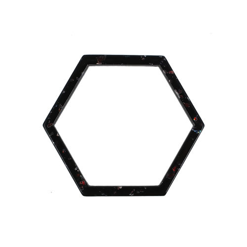 Picture of Acrylic Connectors Hexagon Black Sequins 34mm x 30mm, 10 PCs
