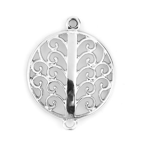 Picture of Zinc Based Alloy Connectors Round Silver Tone Carved 30mm x 23mm, 10 PCs