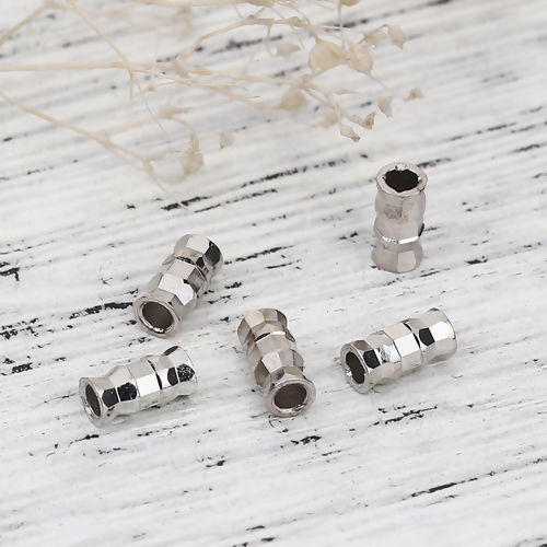 Изображение Латунь Бусины Цилиндр Серебряный Тон Примерно 6мм x 3мм, Отверстие: Примерно 1.8мм, 50 ШТ