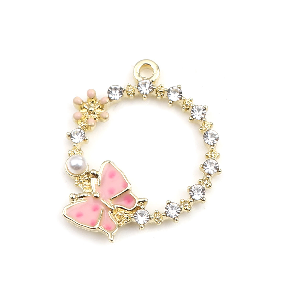 Picture of Zinc Based Alloy Insect Charms Circle Ring Butterfly Clear Rhinestone