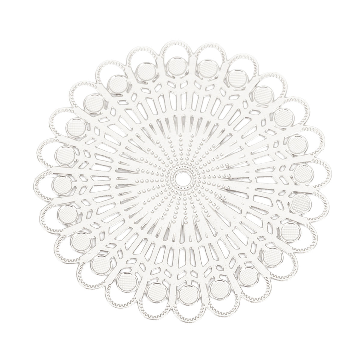 Picture of Iron Based Alloy Filigree Stamping Connectors Flower Silver Tone 32mm x 32mm, 10 PCs