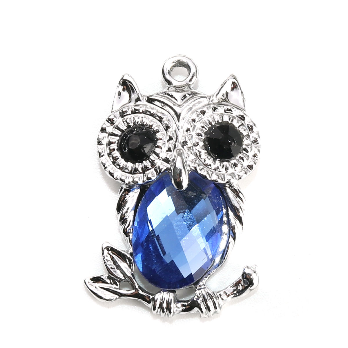 Bild von Zinklegierung & Glas Halloween Anhänger Silberfarbe Bunt Eule 30mm x 20mm, 5 Stück