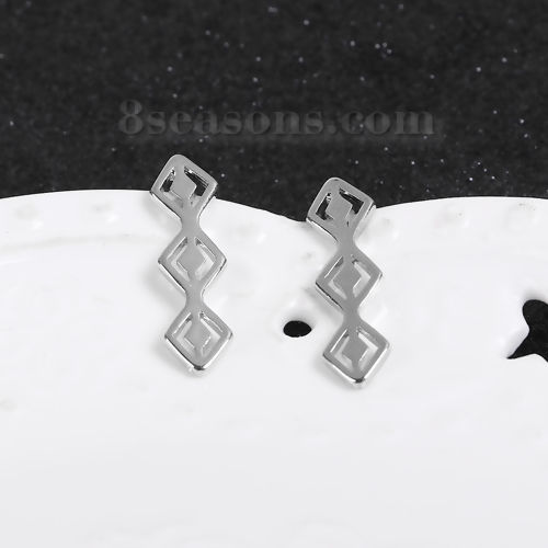 Imagen de Escalador del Oído Pendiente Tono de Plata Diamond Hueco 25mm x 7mm, Post/ Wire Size: (21 gauge), 5 Pares