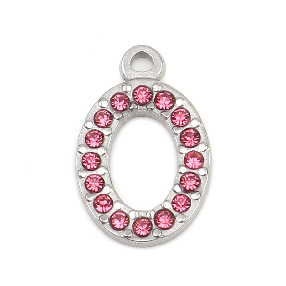 Imagen de 304 Acero Inoxidable Colgantes Charms Óvalo Tono de Plata Rosa Rhinestone 18mm x 12mm, 2 Unidades
