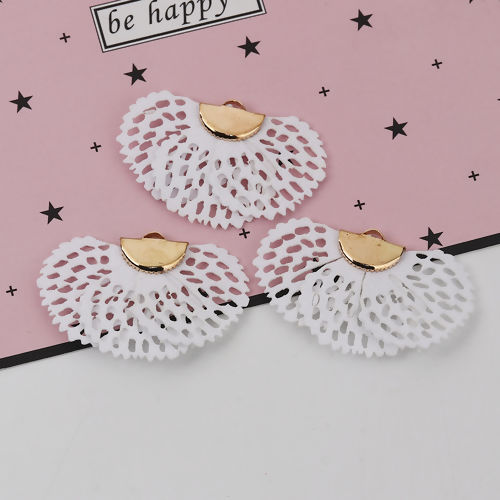 Immagine di PU Nappine Ciondoli Coda di Pavone Oro Placcato Bianco Circa 40mm x 25mm, 20 Pz