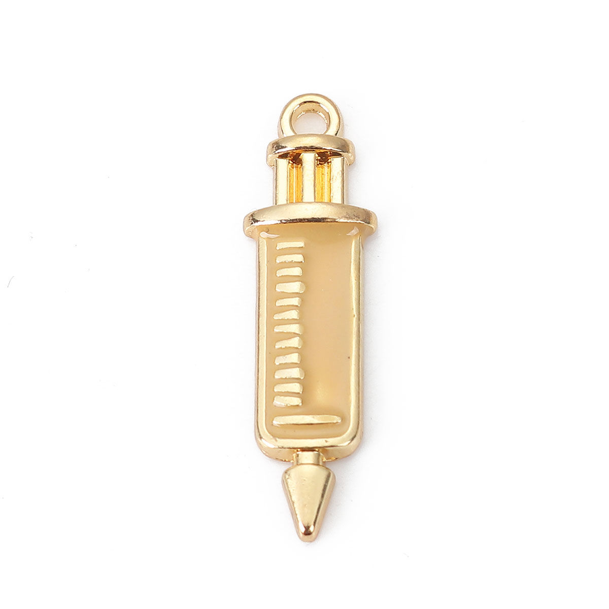 Picture of Zinc Based Alloy Pendants Syringe Gold Plated Yellow Enamel 30mm(1 1/8") x 9mm( 3/8"), 10 PCs