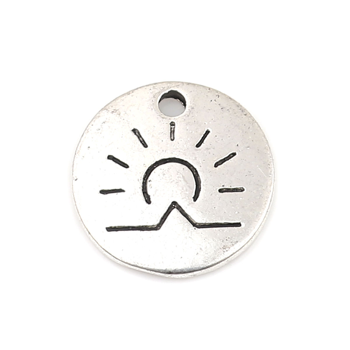 Imagen de Zamak Colgantes Charms Ronda Plata Antigua Sol 12mm Dia, 50 Unidades