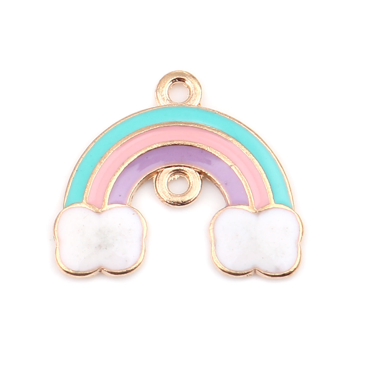 Imagen de Zamak Colección Meteorológica Colgantes Charms Arco Iris Chapado en Oro Multicolor Esmalte 20mm x 17mm, 10 Unidades