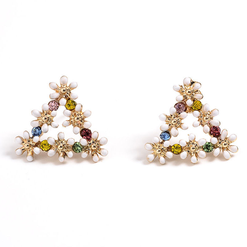 Picture of Zinc Based Alloy & Sterling Silver Ear Post Stud Earrings Multicolor Triangle 1 Pair