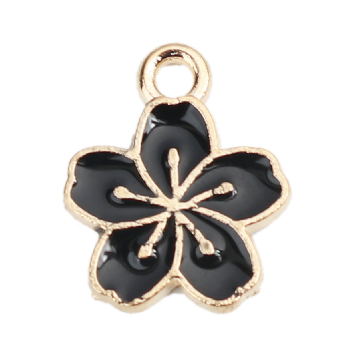 Imagen de Zamak Colgantes Charms Flor Chapado en Oro Negro Esmalte 15mm x 12mm, 20 Unidades