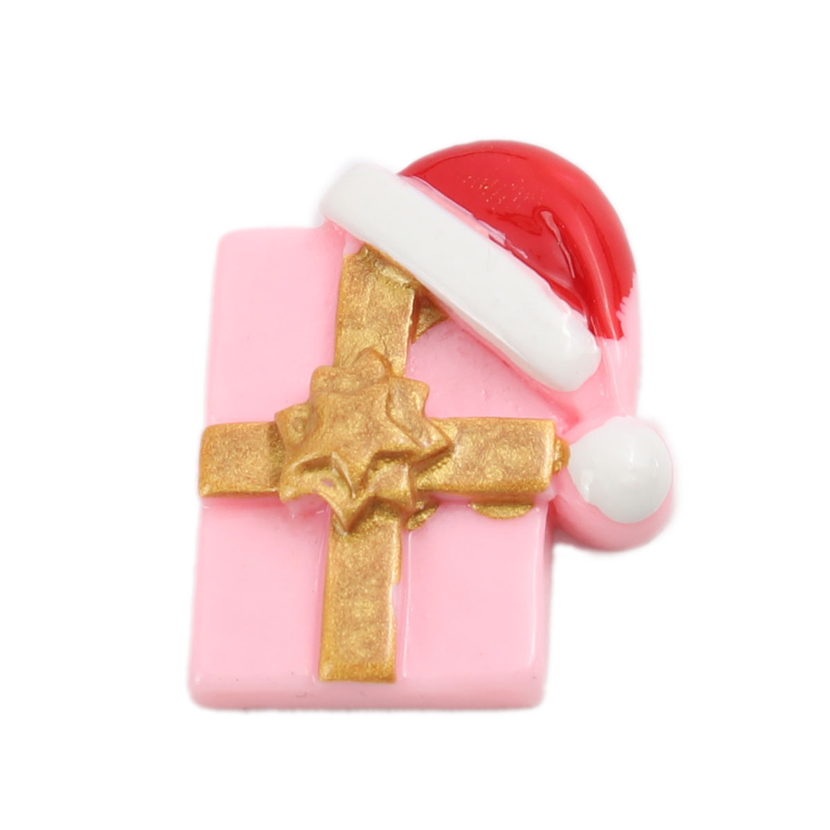 Picture of Resin Dome Seals Cabochon Christmas Hats Multicolor Christmas Gift Box Pattern 28mm x 23mm, 10 PCs