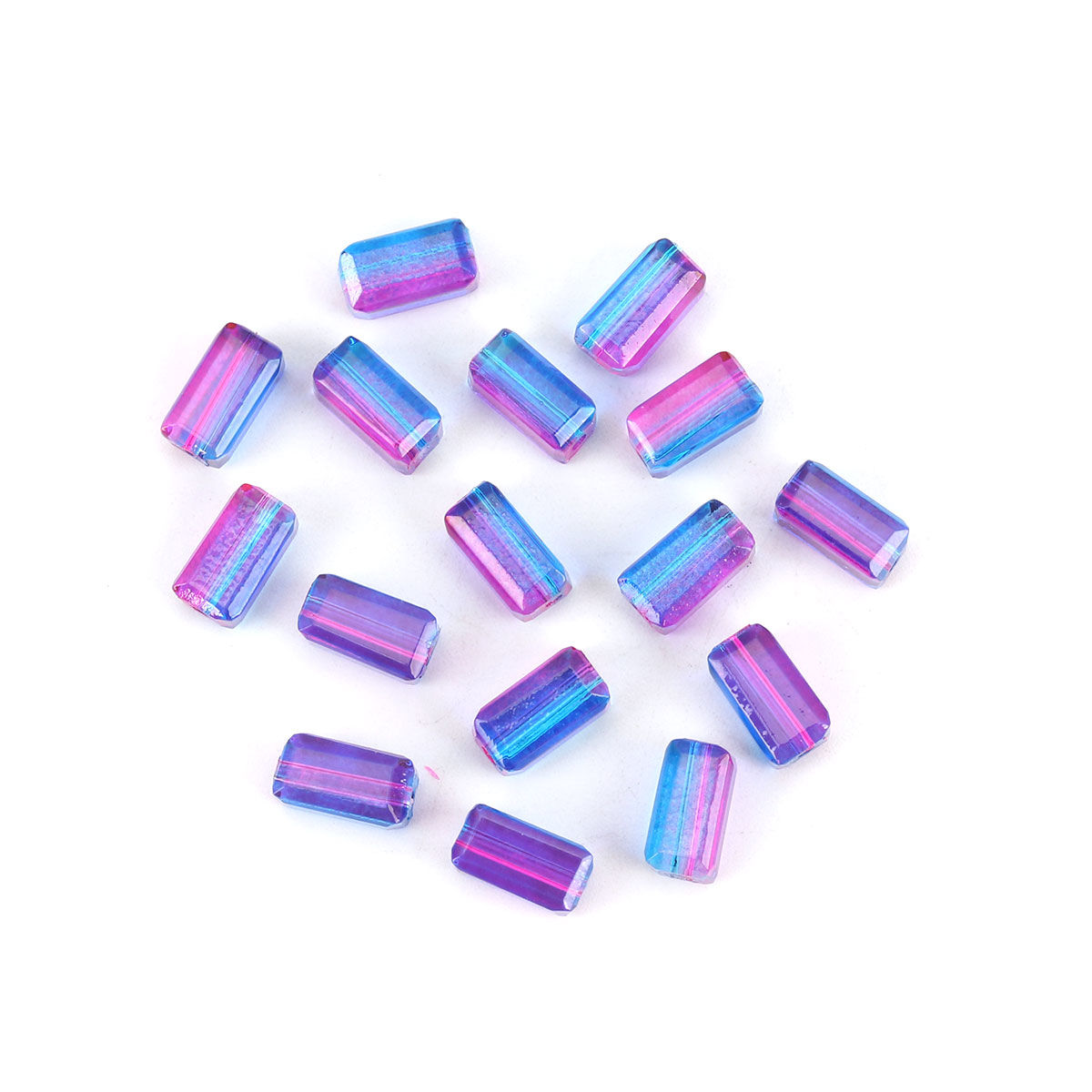 Imagen de Vidrio Cuentas Rectángulo, Azul & Fucsia Dos Colores Sección Aprox 8mm x 4mm, Agujero: Aprox 1.5mm, 50 Unidades