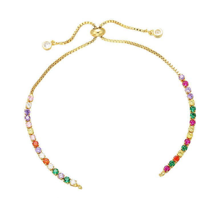Picture of Brass & Cubic Zirconia Slider/Slide Extender Chain 18K Gold Filled Multicolor 22.5cm(8 7/8") long, 1 Piece