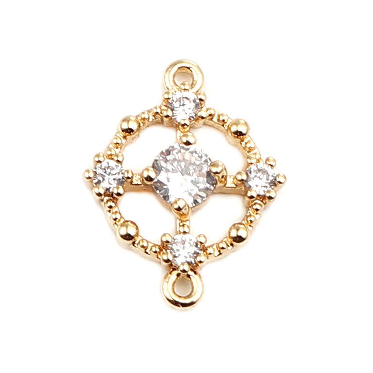 Picture of Brass Connectors Round 18K Gold Filled Hollow Clear Rhinestone 16mm x 12mm, 2 PCs
