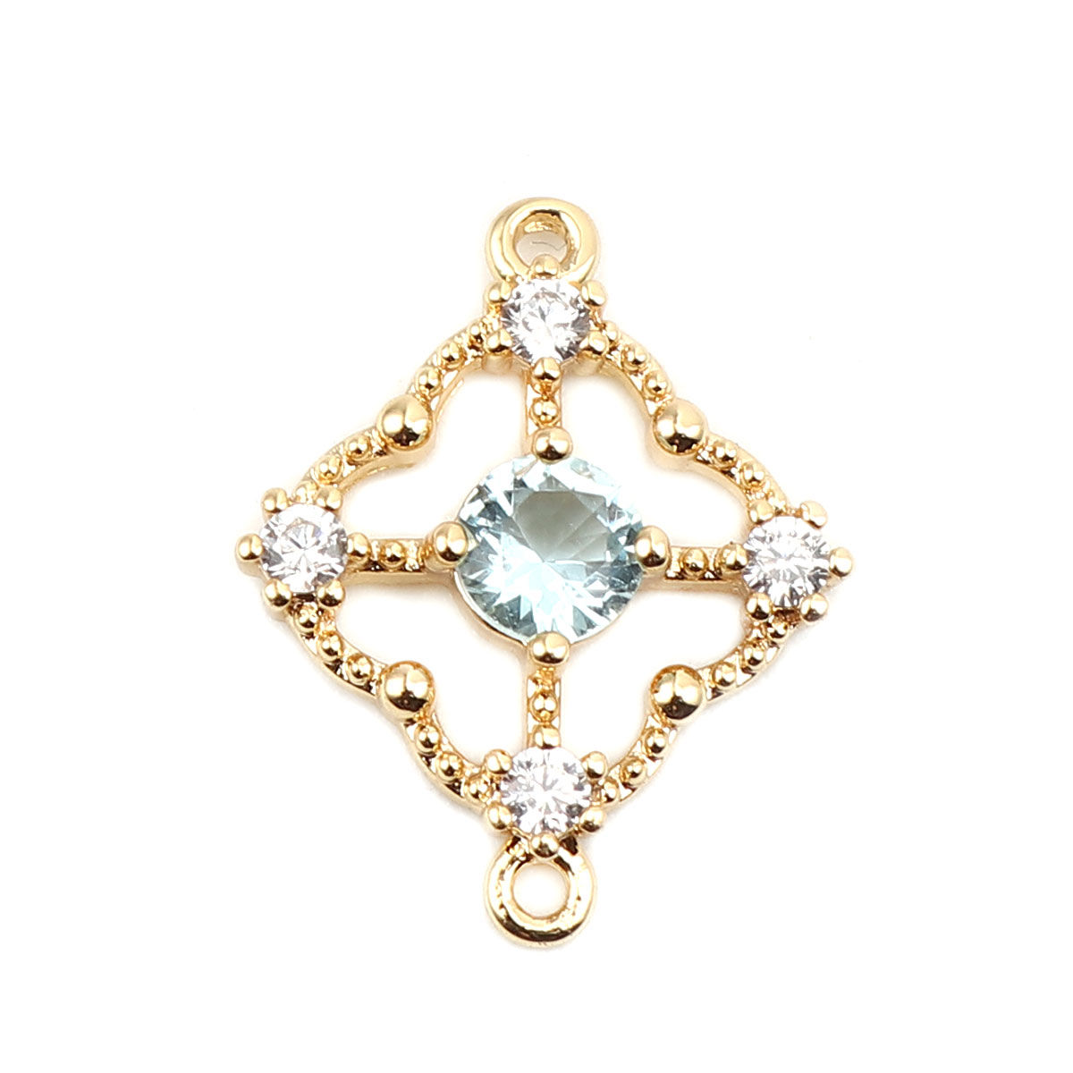 Изображение Латунь Коннекторы четыре листа клевера трилистник 18K настоящее золото с покрытием ажурная резьба Светло-Синий Горный хрусталь 17мм x 14мм, 2 ШТ