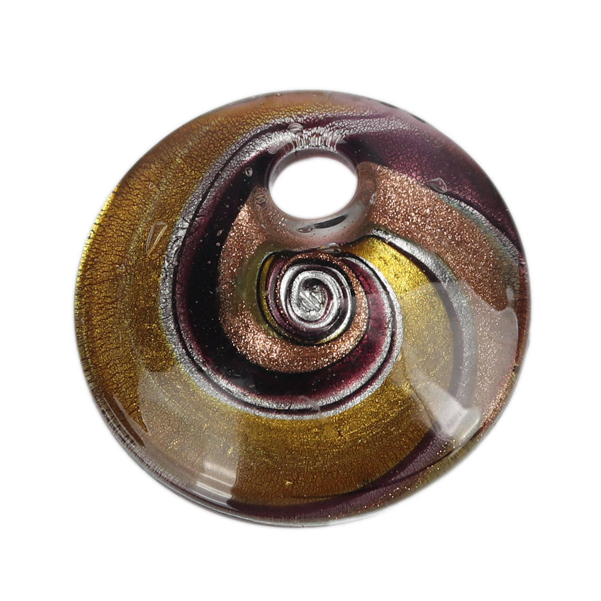 Picture of Lampwork Glass Charms Yellow Round Spiral Glitter 5cm, 2 PCs