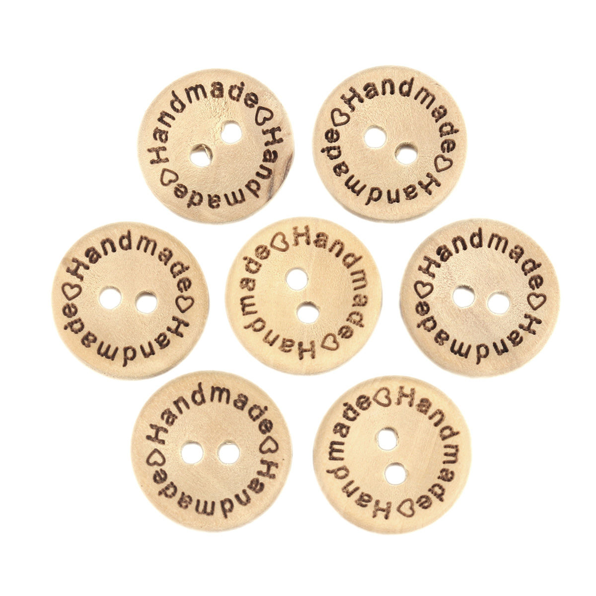 Picture of Wood Sewing Buttons Scrapbooking Two Holes Round Natural 15mm Dia., 100 PCs