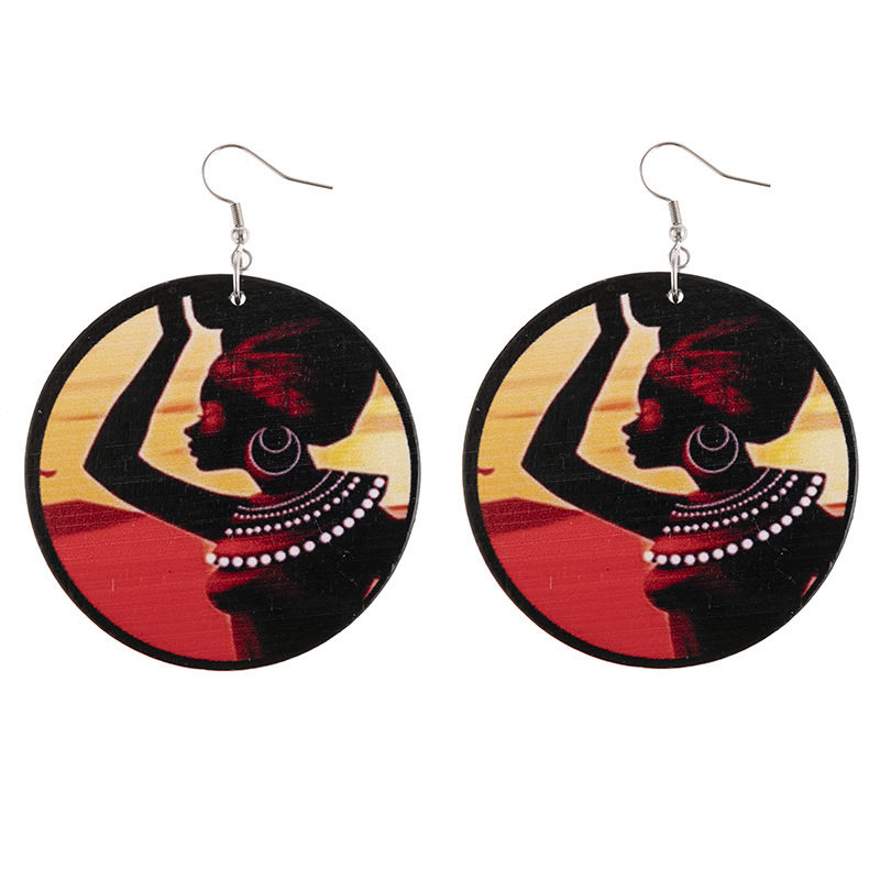 Picture of Natural Wood African Tribal Ethnic Jewelry Earrings Multicolor Round Girl 6cm Dia., 1 Pair