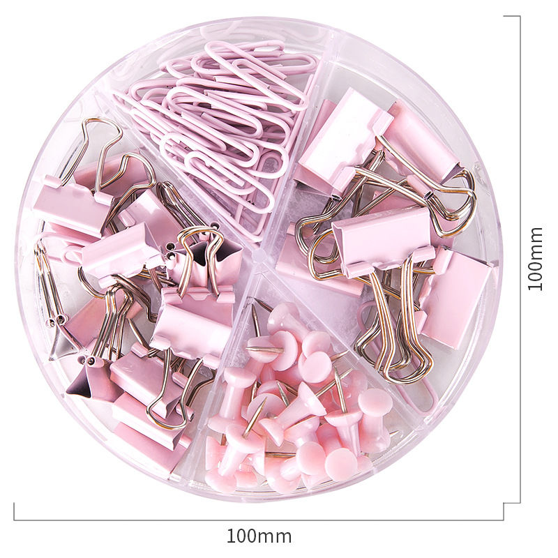Изображение Light Pink - Paper Clips Binder Clips Push Pins Sets with Acrylic Box for Office Supplies School Accessories and Home Supplies,1 Box