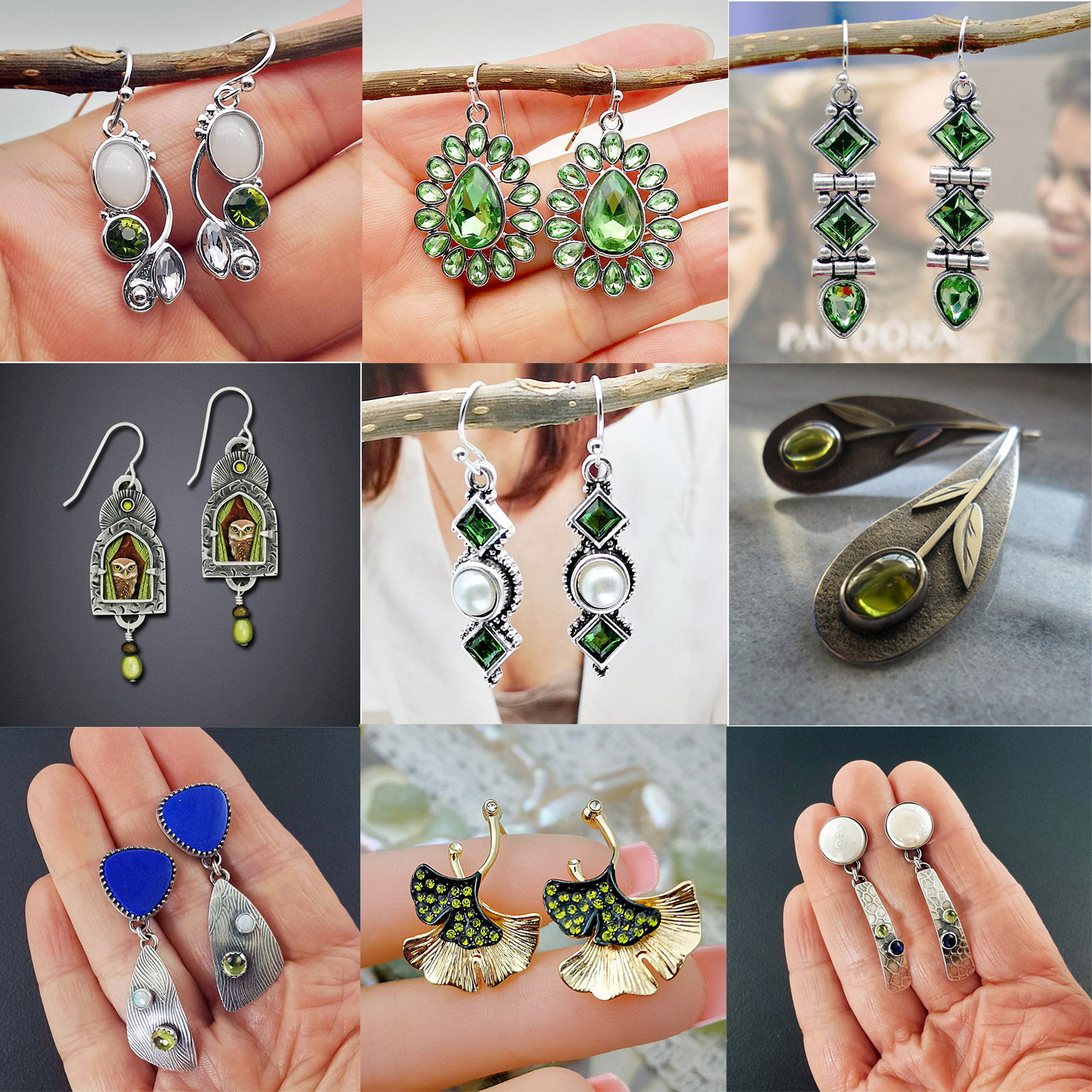 Picture of Birthstone Vintage Retro Earrings Olive Leaf August Imitation Peridot 